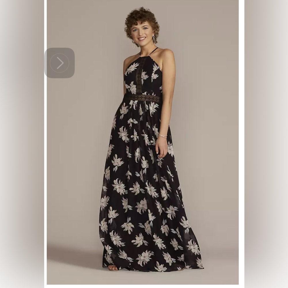 David's Bridal NWT chiffon halter a-line muted color Floral bridesmaid Dress